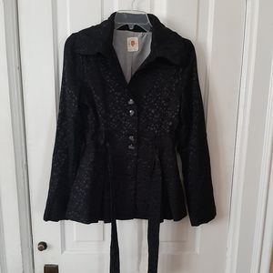 Anthropologie Tulle Women's Black Belted Peplum Pleated Dots Coat Small
